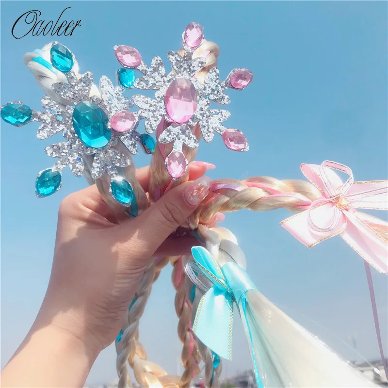

Oaoleer Crystal Snowflake Hairband for Girls with Long Wig Princess Cosplay Hair Hoops Fashion Children Hair Accessories