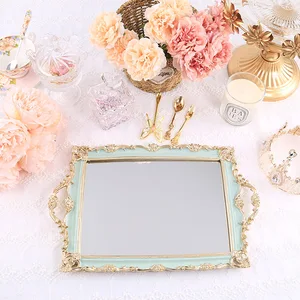 Прямоугольные зеркальные зеленые подносы из смолы для хранения, десертная тарелка для украшений, кухонная организация, косметика, свадебное кольцо