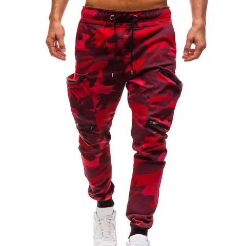Брюки-карго мужские в стиле хип-хоп, с камуфляжным принтом, красные, большие размеры