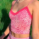 Женский летний топ на бретелях-спагетти, розовый топ с леопардовым принтом, кружевная майка с открытой спиной, короткий топ 90-х, 2020 # p3