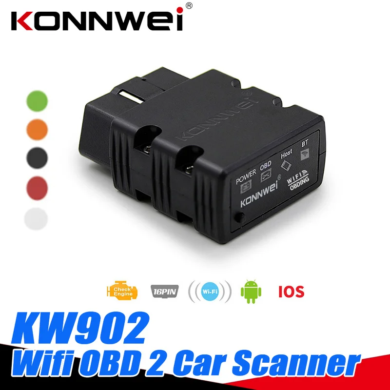 

Автомобильный диагностический сканер KONNWEI KW902, Wi-Fi, OBD2, считыватель кодов двигателя, инструмент для неисправностей PIC18F25K80, IPhone, Android, IOS, ELM327, ПК