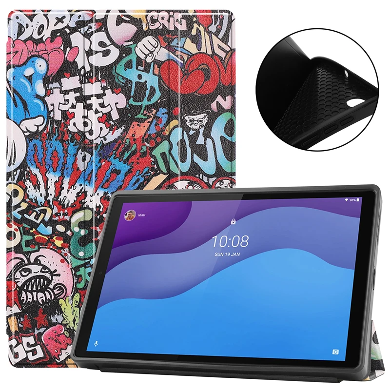 

For Lenovo Tab M10 HD 2nd Gen TB-X306X TB-X306 Tablet Tri-fold Painted Case Auto-Wake up Sleep PU Leather Stand Protective Cover