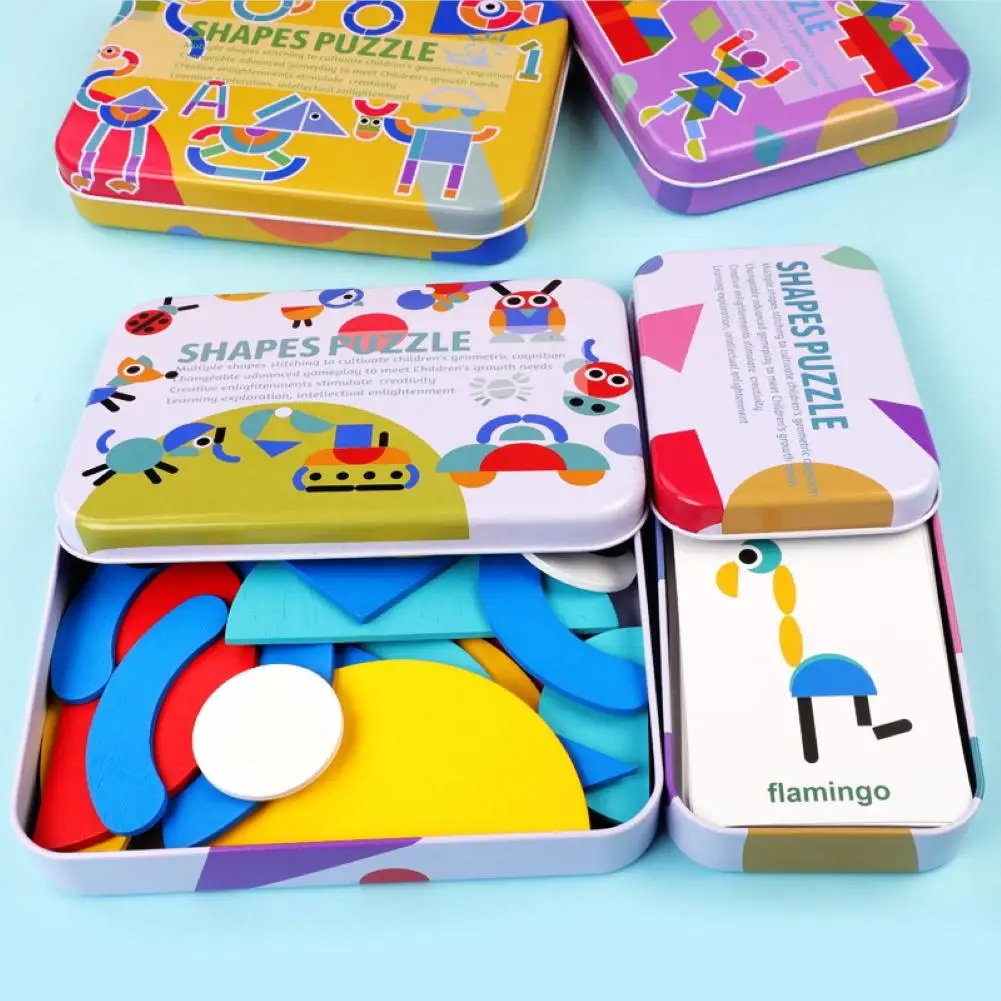 Baby Toys Wooden 3d Puzzle Intellectual Wooden Tangram with Geometric Pattern Animal Shape Kids Gift Children Educational Toy