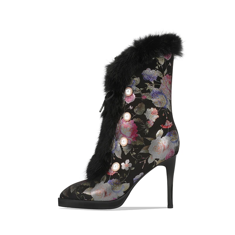 Женские ботильоны на тонком высоком каблуке с острым носком и натуральным