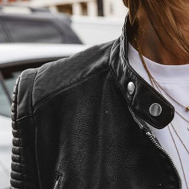 

Faux Leather PU Jacket Leisure Bodyish Motorcycle Jacket Women Spring Autumn Black Fashion Outerwear Gothic Punk Leather Coats