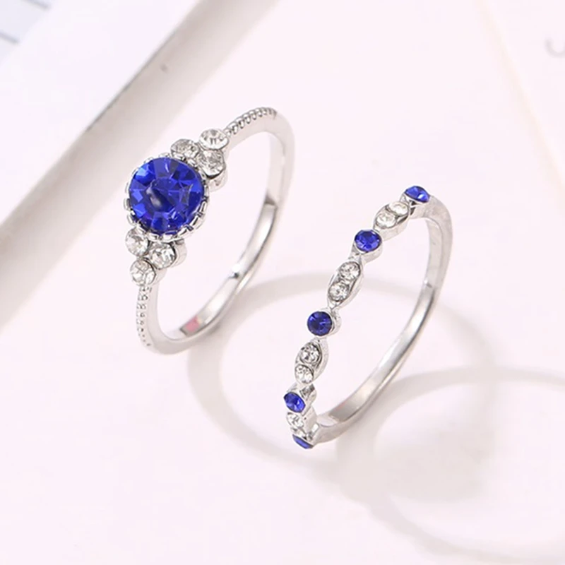2 шт./компл. круглое кольцо зеленое синее искусственное сапфировое нежное Кольцо