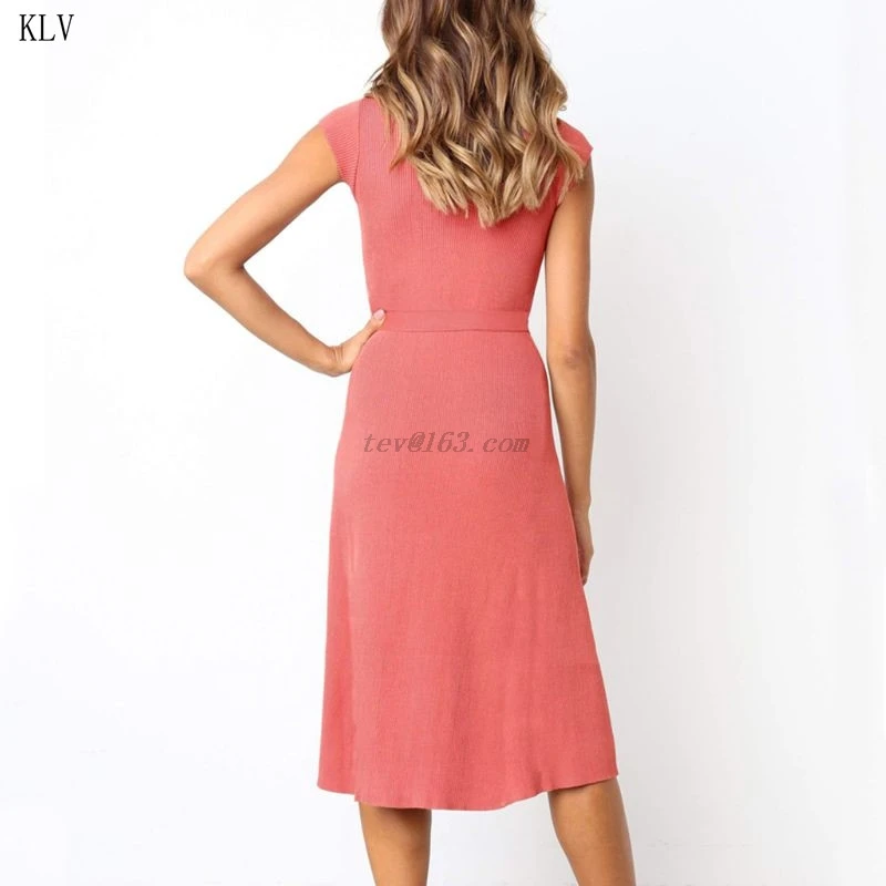 2019 лето осень трикотажное платье офисное женское с рукавами крылышками