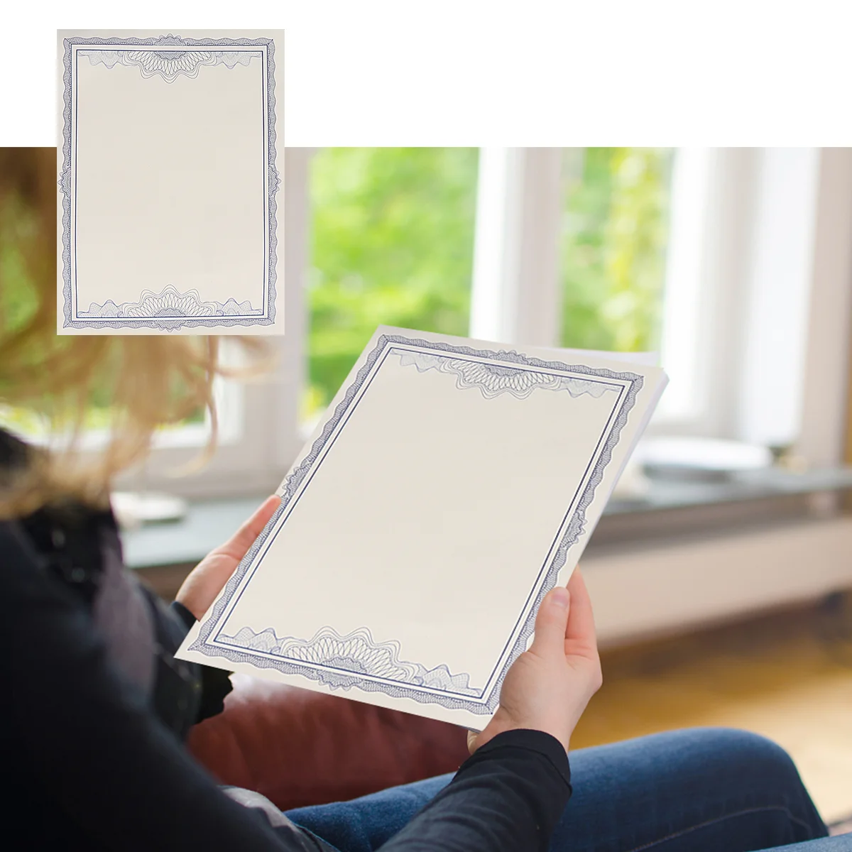 

1 Set of 5Pcs Certificate Paper Blank A4 Paper 12K Blue Border Inner Page Core