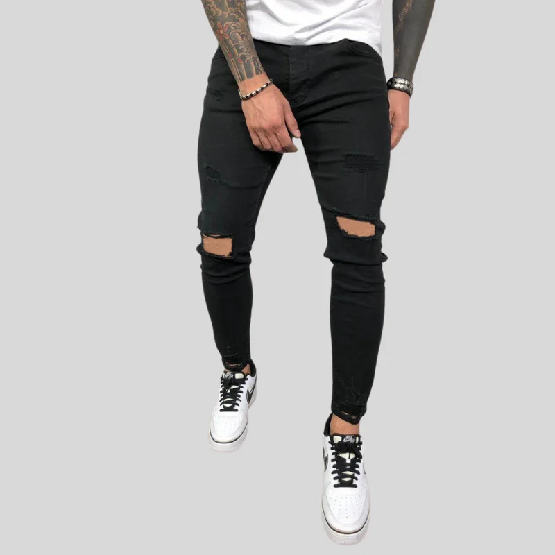 

Men's Sweatpants Sexy Hole Jeans Pants Casual Male Ripped Skinny Trousers Slim Biker Outwears Harajuku Pants2021