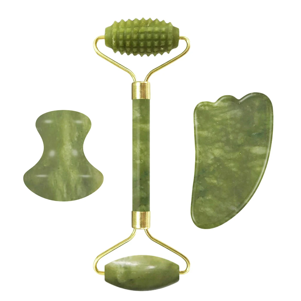 Jade Roller Facial Massage Tool Set Natural Stone Face Massager Guasha Massage Board Gouache Scraper Jade Roller And Guasha Kit