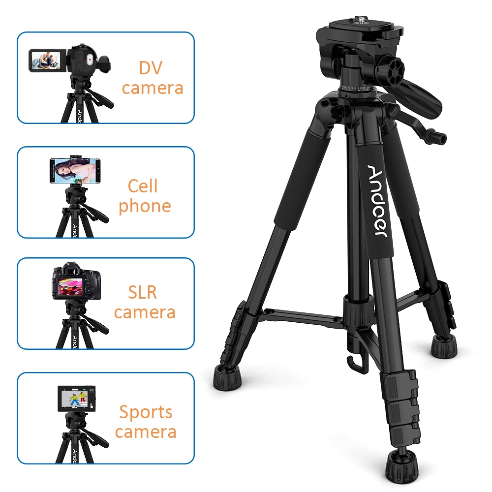

Andoer TTT-663N 57.5inch Travel Lightweight Camera Tripod Stand Phone Tripod for DSLR SLR Camcorder Photography Video Shooting
