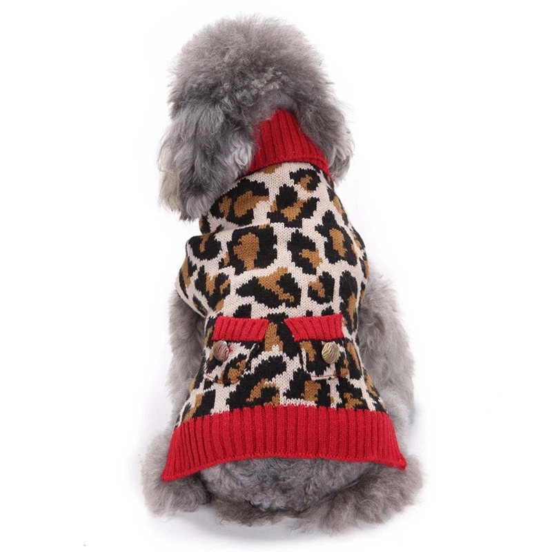 

Fall Winter Leopard Pattern Dog Warm Sweater Pet Turtleneck Sweaters Knitwear