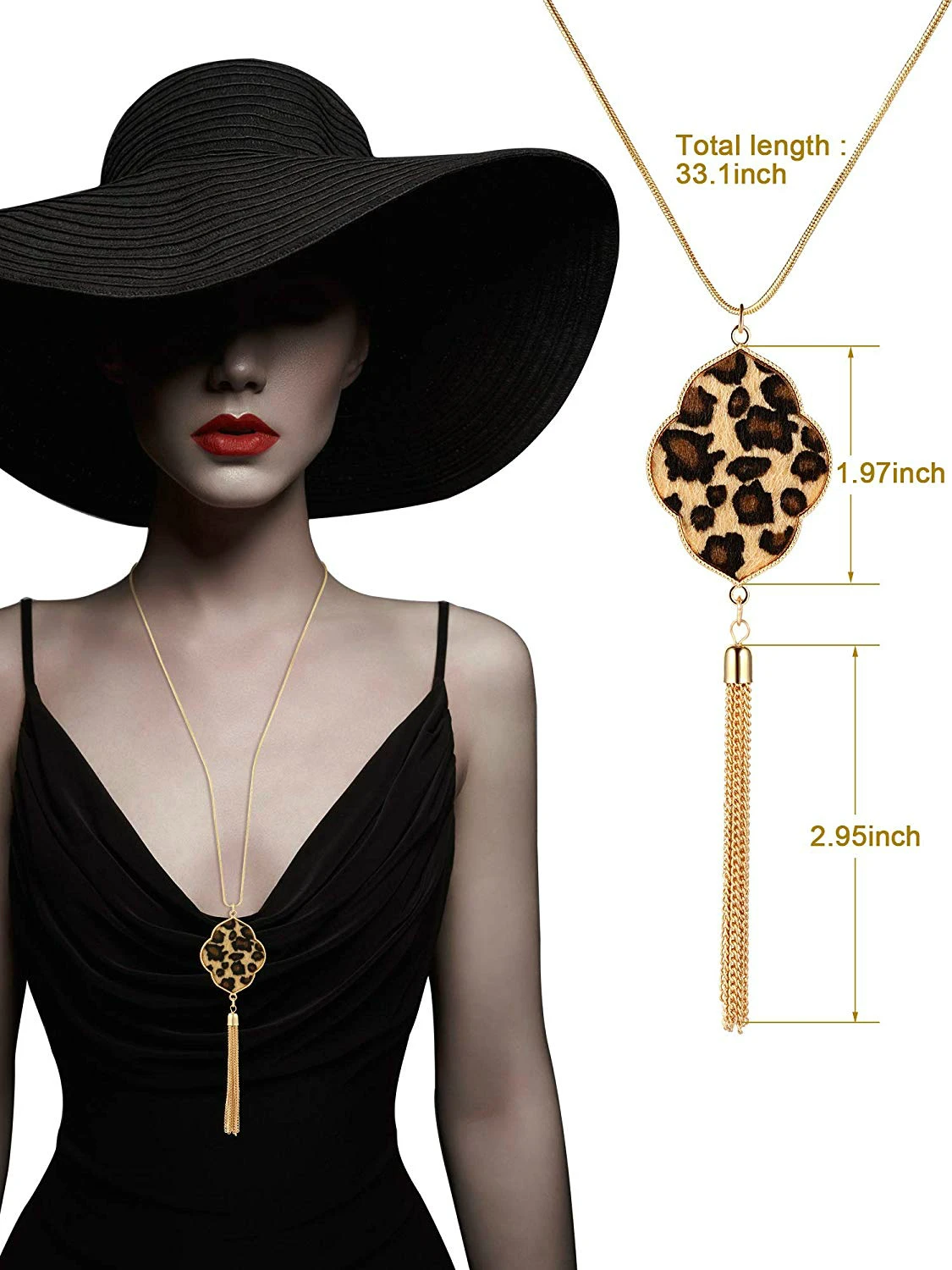 Новые длинные ожерелья для женщин с леопардовым принтом кисточками подвеска