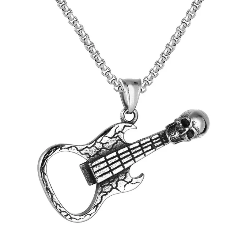 

Gothic Creative Skull Guitar Pendant Necklace for Men Unique Rapper Rock Party Jewelry Necklace Gift