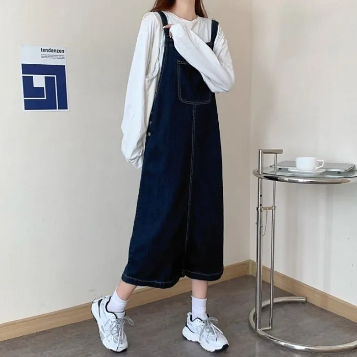 

Retro Denim Suspender Dress for Women Summer 2021 New Korean Style Loose Western Style Anti-Aging Mid-Length Fashionable Dress