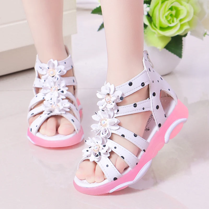 

Princess Floral Sandals For Girls Little Big Kids Roman Sandals With Pearls Sweet Soft Children Gladiator Beach Sandals
