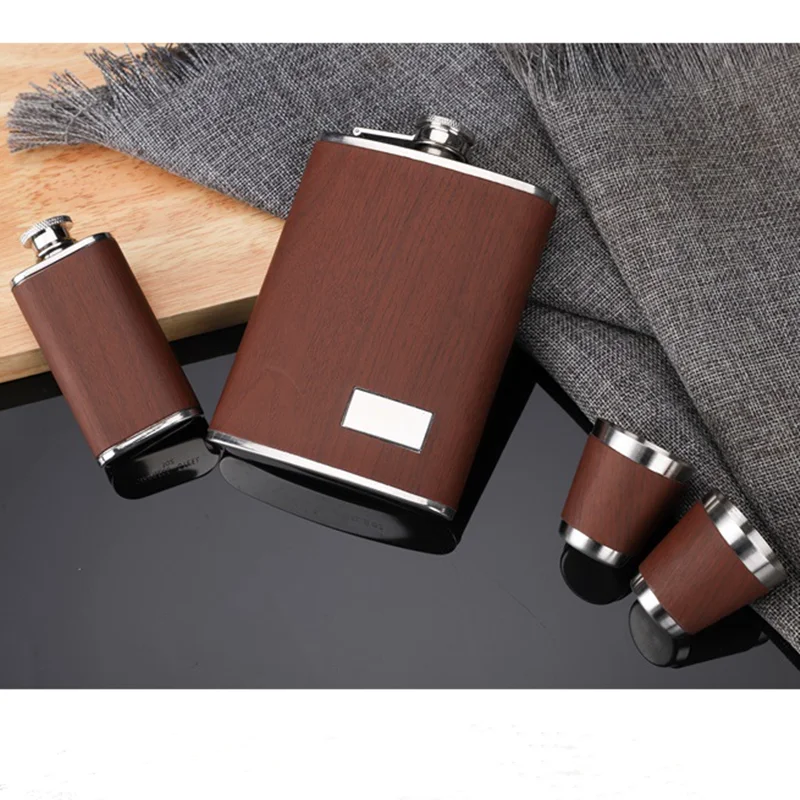 Высококачественная 9 унций деревянная фляжка набор виски вино нержавеющая сталь