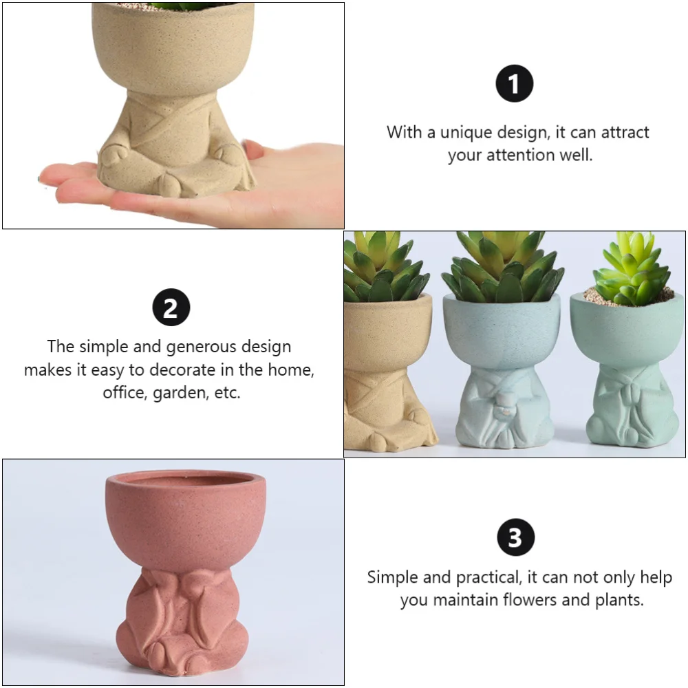 

4pcs Unique Monk Doll Shaped Flower Pot Ceramic Flower Planting Container