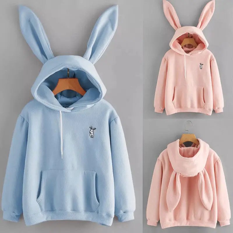 

Spring Autumn Hoodies Women Girls Cartoon Rabbit Ear Long Sleeve Hooded Sweatshirts Pullover Coat Female Lovely Bunny Hoodies