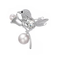 bird animal luxurious brooches pins plated clear austria crystal imitation pearl for women gifts broches de strass luxo