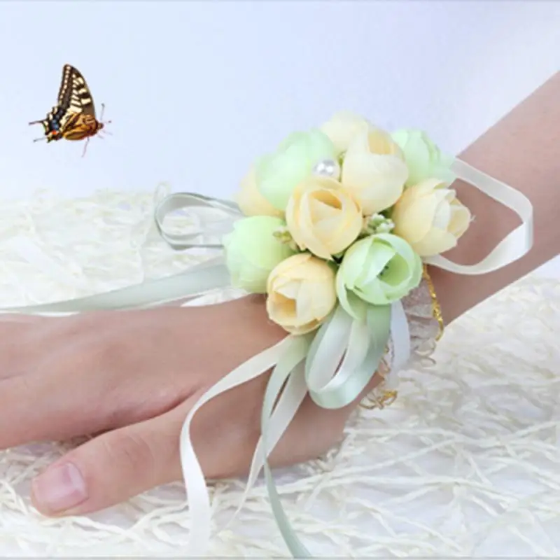 Свадебный браслет для подружки невесты цветочный корсажный бутоньерка Шелковая