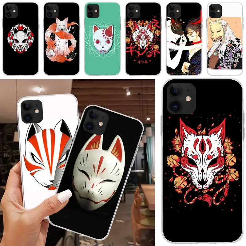 

Japanese Kitsune Fox Mask Phone Case Transparent For Iphone XR 11 12 13 Pro X XS Max 6 7 8 6s Plus SE2020 Silicone Soft
