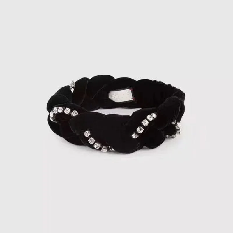 

2021 new letter fashion Women crystal Headband Twist Turban Floral Print Girl one color Silk Elastic Head band