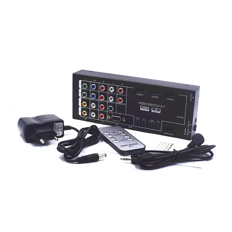 Цифровой Многофункциональный HDMI конвертер AV YPbPr VGA 8 порт в 1 выход 1080P Аудио Видео
