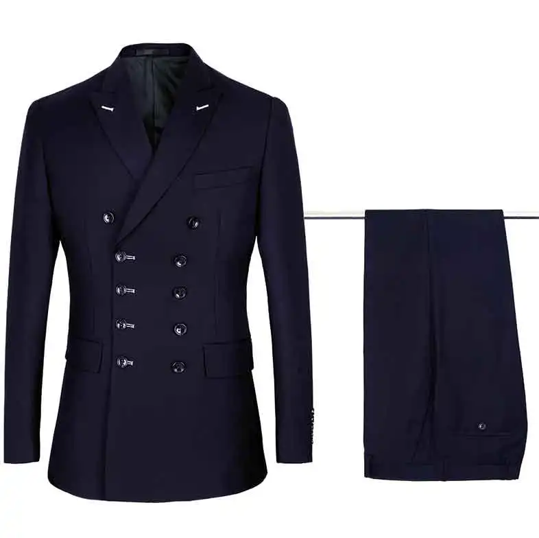 Navy blue Shenrun мужские костюмы Slim Fit модный костюм двубортный пиковый нагрудный темно-синий черный свадебный костюм для жениха - Цвет: Navy blue