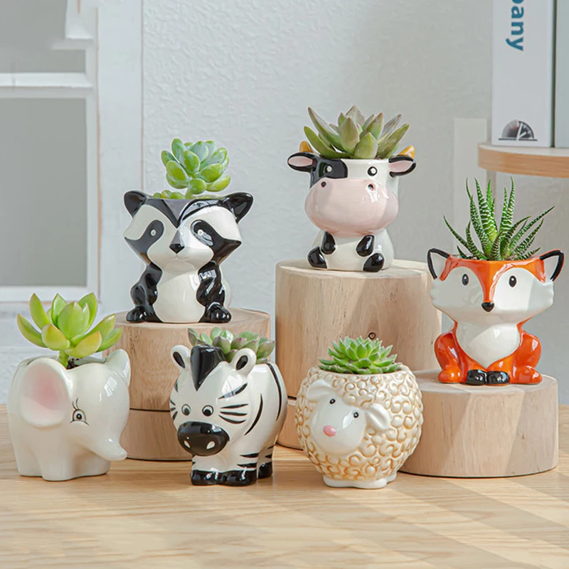 

Creative Miniature Model Home Decoration Cartoon Succulent Flower Pot Creative Fairy Gardening Plants Potted Animal Flowerpots