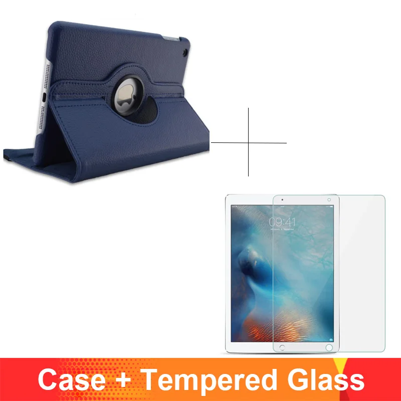 Dark blue add glass 360 градусов вращающийся из искусственной кожи с откидной крышкой чехол для iPad 2/3/4 Чехол подставка чехол s Смарт планшет A1395 A1396 A1416 A1430 A1458 A1460 - Цвет: Dark blue add glass