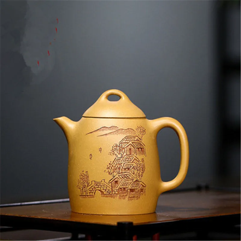 

220 мл Yixing, фиолетовый глиняный горшок, Золотая Руда, глина, пейзаж, qинфань, чайный горшок, домашний чайный сервиз Kungfu, чайный набор Zisha, чайный ...