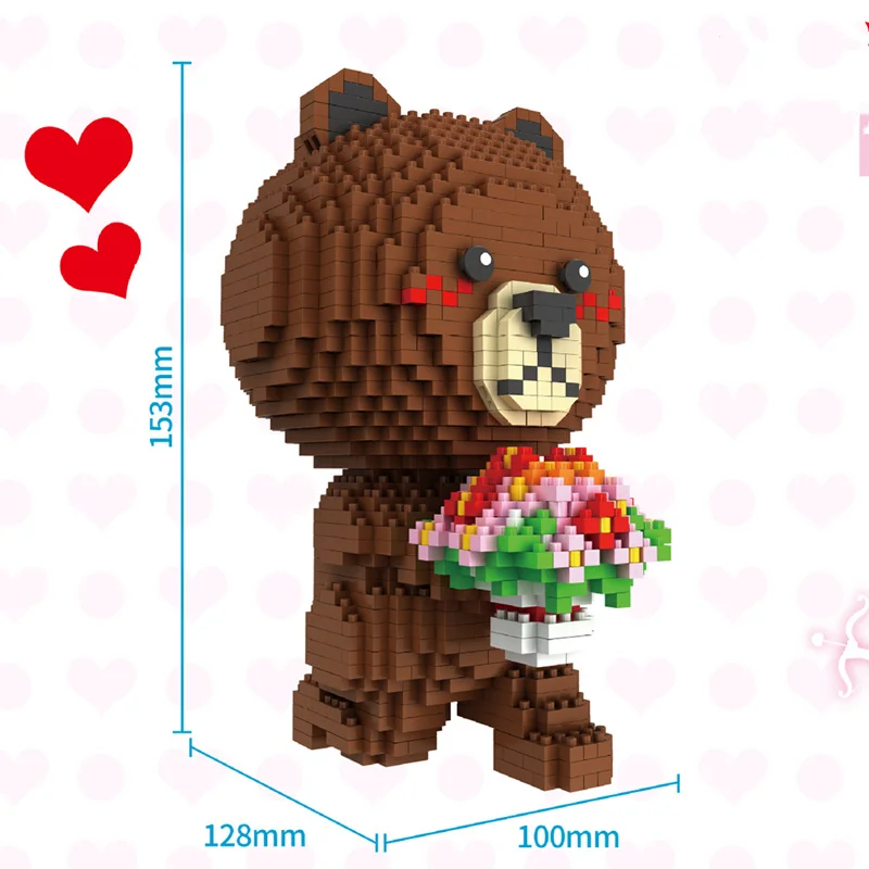 

PZX Mini Building Blocks Cute Bear Rabbit Diamond Blocks Bricks DIY Cartoon Toys Anime Figures for Children Gift Valentine 8836