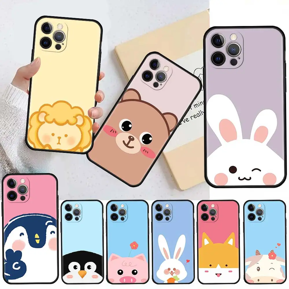 

Case For Apple iPhone 11 13 12 Pro 7 XR X XS Max 8 6 6s Plus 5 5S SE 2020 Black Soft Phone Cover Bag Animal Cute Bear