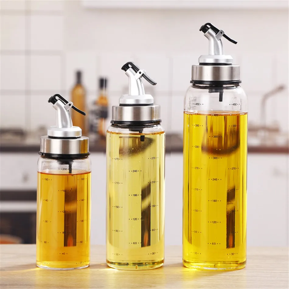 

High Borosilicate Glass Oil Bottle Leak-proof With Scale Oil Control Bottle Quantitative Sauce Vinegar Cooking Kitchen Supplies
