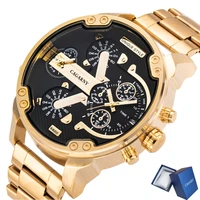 dropshipping cagarny watch men luxury gold quartz mens watches dual display sport military relogio masculino stainess steel xfcs