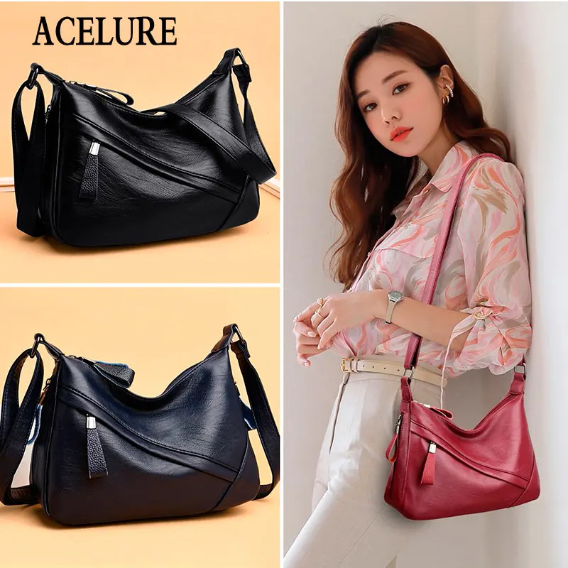 

ACELURE High Capacity Casual Fashion Women Soft PU Leather Shoulder Bags Female Simple Style Crossbody Bags Shopping Handbags