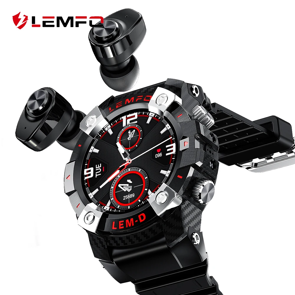 Смарт-часы LEMFO LEMD спортивные TWS Bluetooth наушники 360*360 HD дисплей аккумулятор 350 мАч