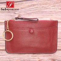 multi pockets genuine cow leather wallets slim coin purse women zipper small money bags lady card holder pouch with key ring