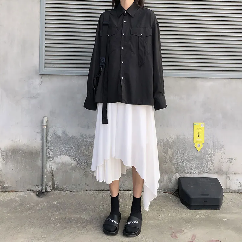 

high elastic waist Long Skirts Woman 2020 spring summer solid color irregular A-line Skirts womens (X1304)