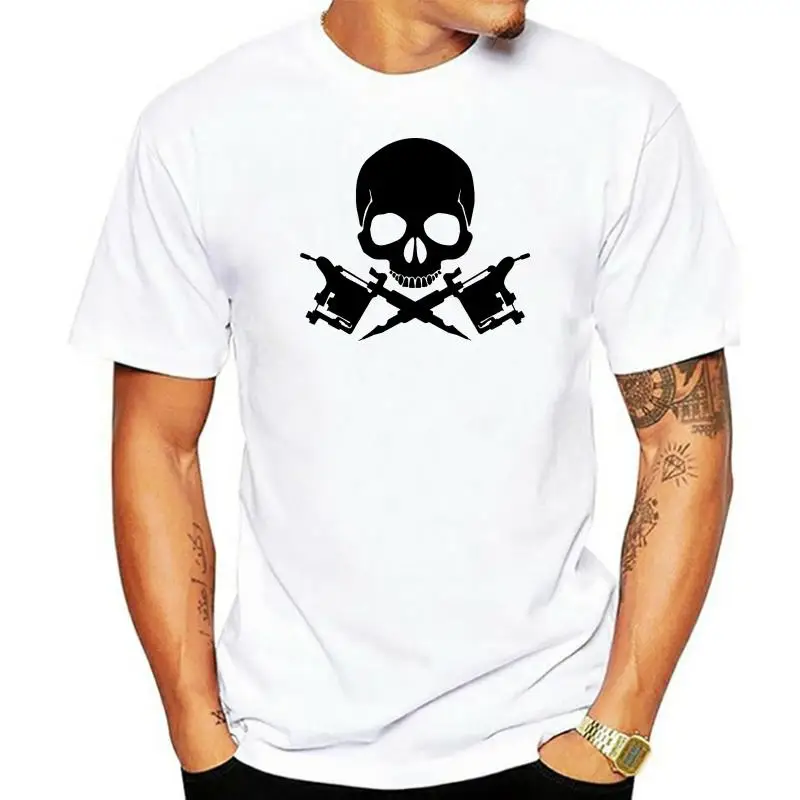 

Skull Ink Guns Tattoo Crossbones Artist Parlor Pirate Flag Black Men'S T-Shirt2019 New Hot Basic Tops T Shirt