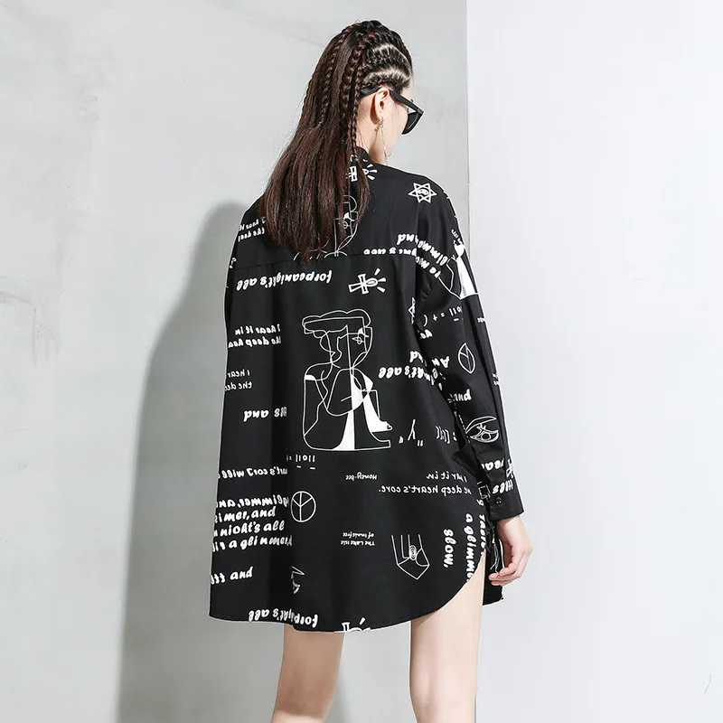 LANMREM can ship 2020 Весенняя Новинка необычная черно белая рубашка с длинными рукавами и