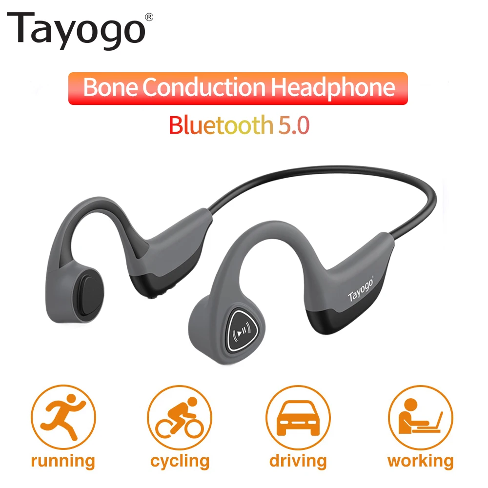 gray headphone Tayogo S2 Bluetooth 5,0 Беспроводной наушники костной проводимости Спорт на открытом воздухе с защитой от пота, гарнитура с микрофоном, гарнитура - Цвет: gray headphone