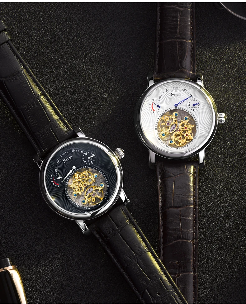 Швейцарские роскошные Брендовые Часы Nesun Hollow Tourbillon, Мужские автоматические механические часы, сапфировые водонепроницаемые часы N9081-4