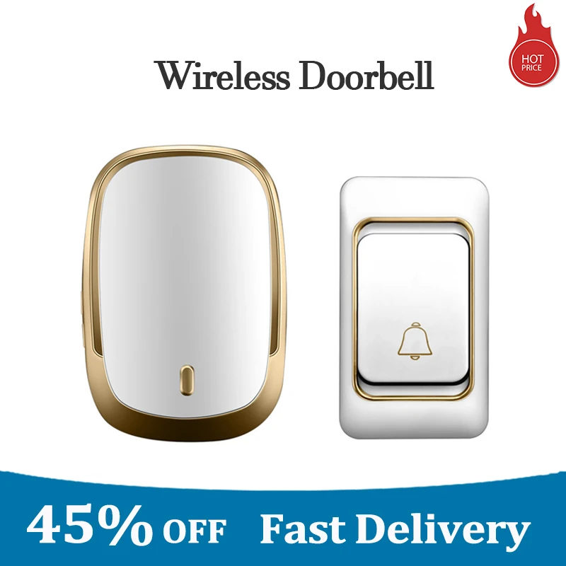 

Wireless Doorbell DC Battery Operated Control Button 300M Remote LED Light Home Cordless Call Bell 4 Volume 36 Chime