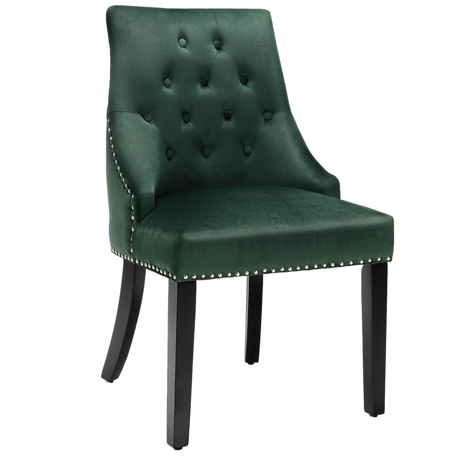 

Velvet Dining Chair Upholstered Tufted Armless w/ Nailed Trim & Ring Pull Green JV10102ML