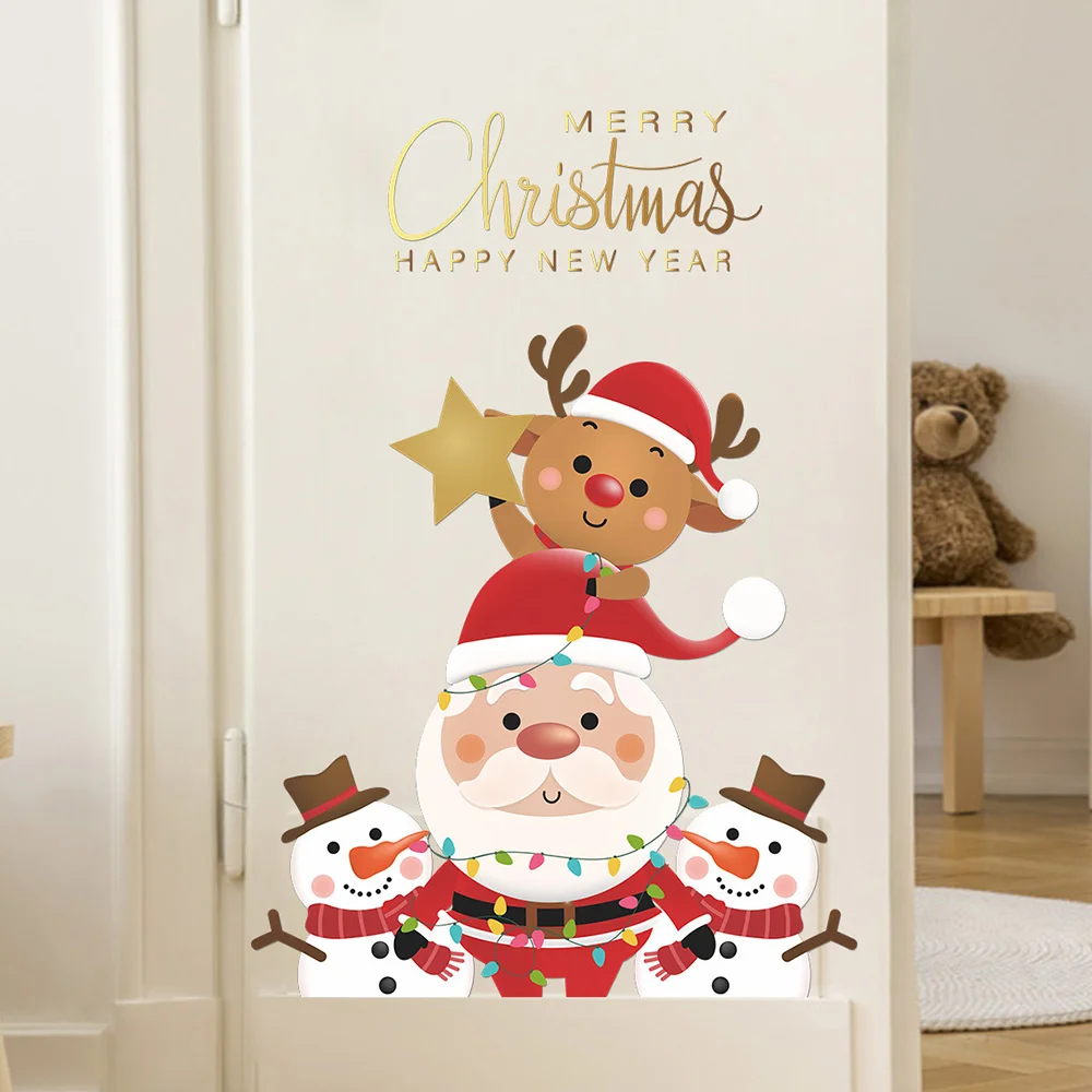

Santa Claus Fawn Snowman Merry Christmas Window Door Wall Decoration Wall Sticker Home Decoration Happy New Year 2022