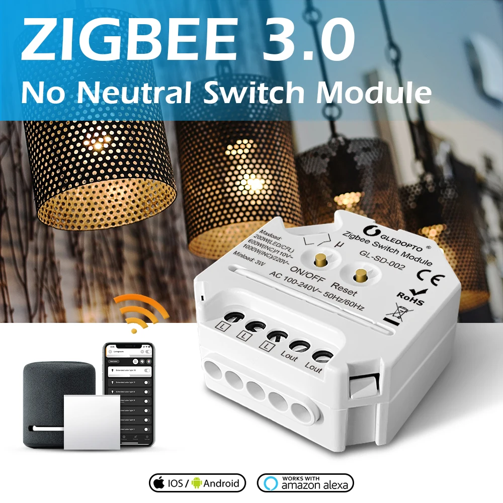 G led opto Smart Zigbee без нейтрального переключателя подходит для диммируемой