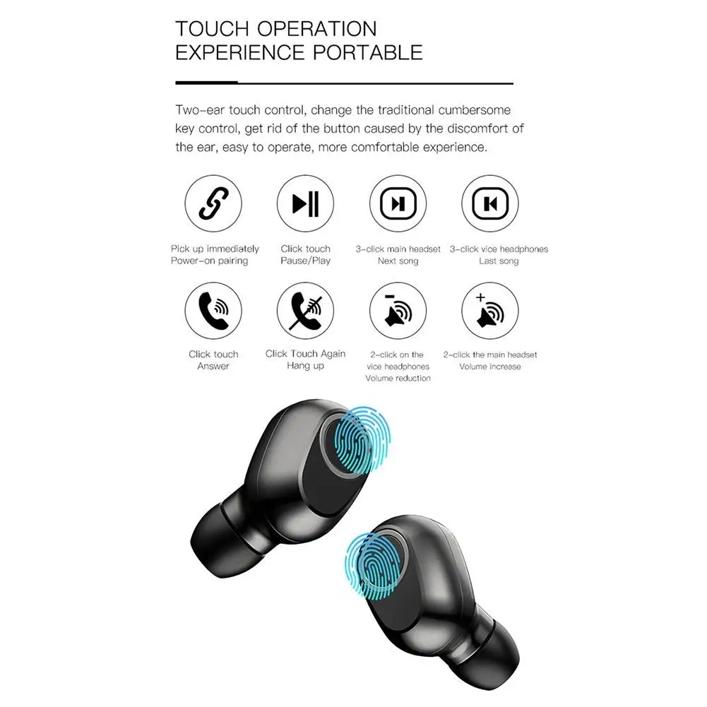 

TWS Portable Bluetooth 5.0 Wireless Stereo Sport Earphones for iOS/Android Phone