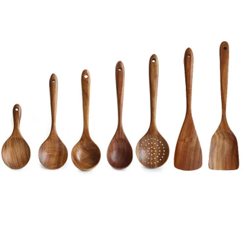 

Thailand Teak Natural Wood Tableware Spoon Ladle Turner Long Rice Colander Soup Skimmer Cooking Spoons Scoop Kitchen Tool Set